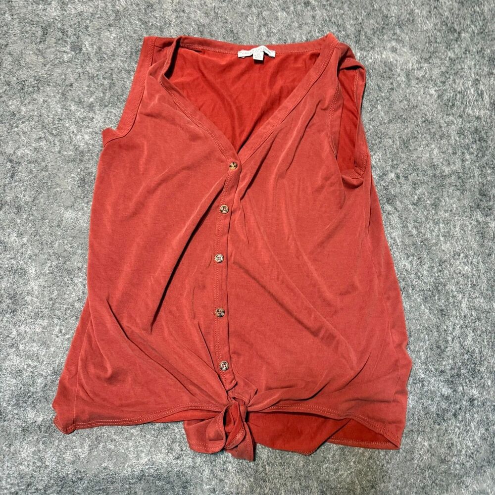 Green Envelope Womens Twist Front Top Size XS Radish Brown Sleeveless Button Up